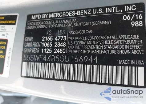 2016 Mercedes-Benz C 300 4Matic/Luxury 4Matic/Sport 4Matic из США, поврежденный, VIN 55SWF4KB5GU166944